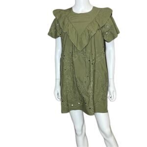Ellison Ruffled Eyelet Dress Olive Green TD-9287-6 Women’s Sz M